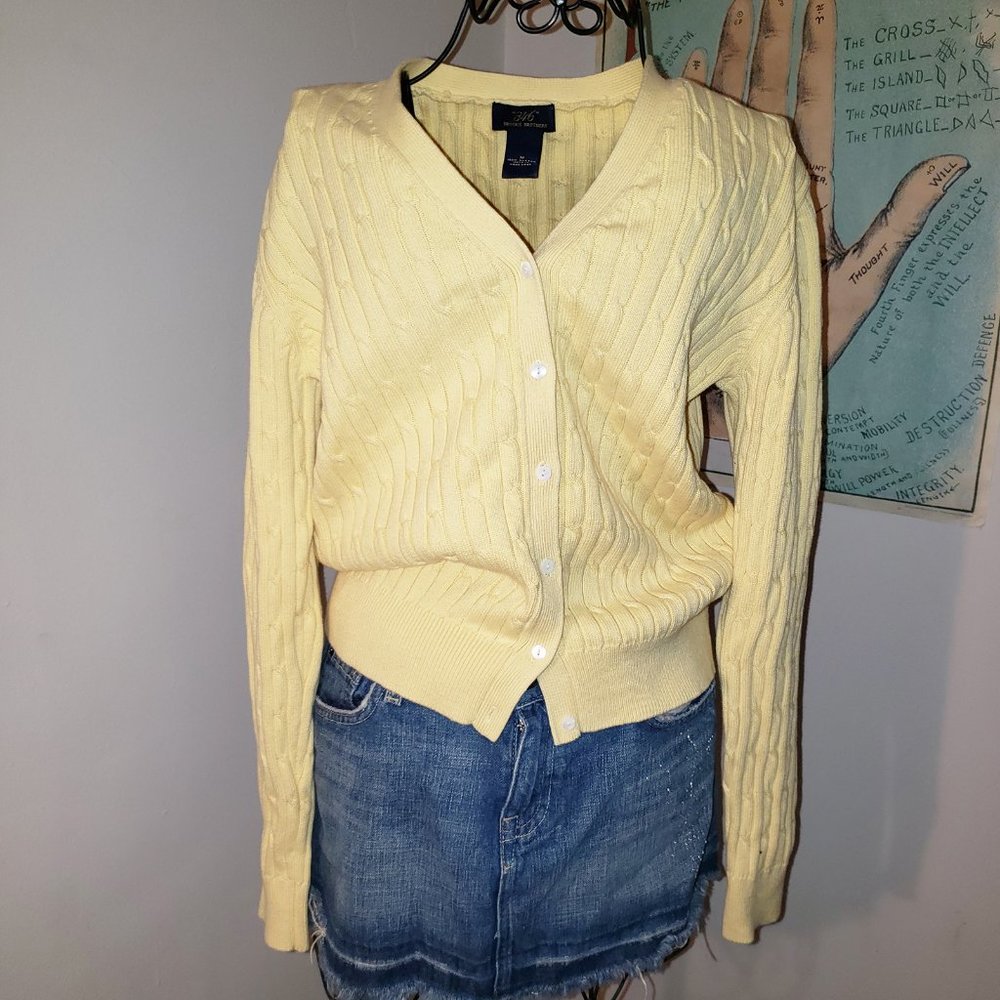 Vintage 1990s Brooks Brothers Yellow Cardigan V-Neck Sweater 100% Cotton SM